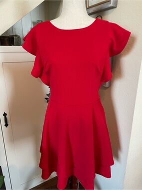 Midnight Doll Juniors Red Flutter-Sleeve Mini Dress